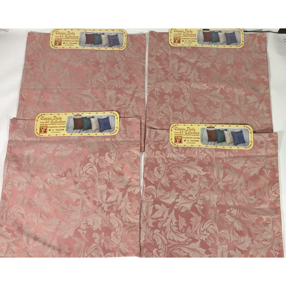 Pink Pillow Cushion Covers Zip Floral 16” Square Pink Cream Brocade Set of Four - Picture 4 of 13